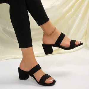 New Arrival Gold Tone Round Toe Chunky Heel Mules Women's High Heel Slippers